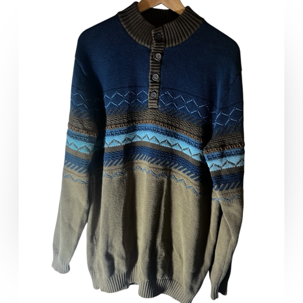 Territory Ahead Multicolored Knit Pullover Button Sweater Shirt Men's Large Tall